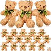 HyDren 18 Pack Bear Stuffed Animal Bulk 10 Inch Small Stuffed Bears with Bow Tie for Shower Birthday Gift Party Favors, Light Brown