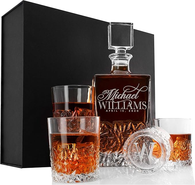 Personalized Whiskey Decanter and Glass Set with Gift Box
