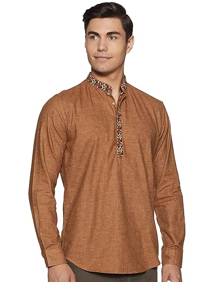 Men's Cotton Indo Western Kurta (ICMSF07SC19L01-41_ Brown_ X-Large)