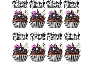 Gyufise 24Pcs Happy Halloween Cupcake Toppers with Pumpkin Ghost Black Glitter Halloween Cupcake Pick Decorations for Kids Halloween Themed Birthday Party Decorations