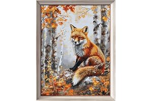 Leczany Cross Stitch Stamped Kits Patterns Craft Kit Needlepoint Full Range of Embroidery Starter Kits Beginners for DIY 11CT 3 Strands | Fox and Maple Trees 13.4×17.7 inches