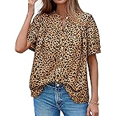 MASCOMODA Womens Tops Summer Boho Floral Short Sleeve Button Down Shirts Crewneck Loose Vacation Dressy Casual Work Blouses