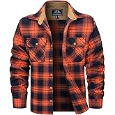 MAGCOMSEN Men's Flannel Shirts Long Sleeve Plaid Shirt Button Up Casual Shirts Lightweight Shirt Jacket with 2 Pockets