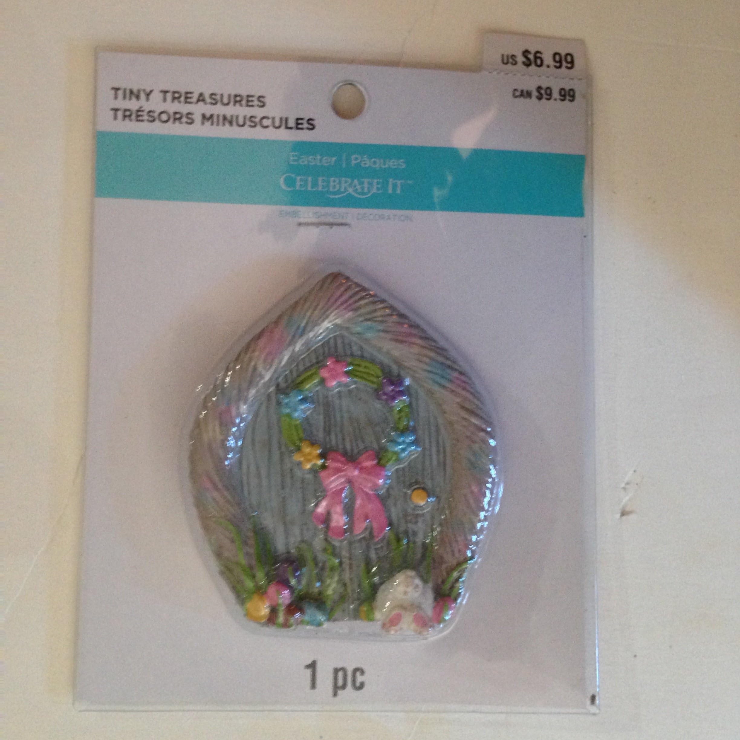 Ceebrate it Tiny Treasures appx. 3 in. x 3 in. Hand Painted Resin gnome or Fairy Door + 6 Little Daisy Flowers