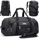 WITZMAN Canvas Duffel Bags for Men Traveling 3 in 1 Backpack Carry-on 40L Weekender Overnight Bag with Shoe Compartment(A8006/2 Black)