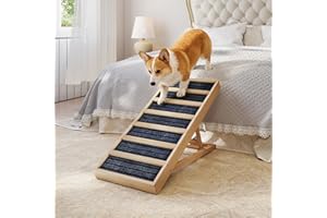 Folding Dog Ramp for Bed，Adjustable Dog Ramp of 4 Height from 16" to 24" with Anti-Slip Strips,Wooden Portable Pet Ramp for C