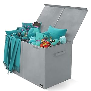 Toy Chest - 2 Bin Collapsible Storage Organizer with Lid for Kids Playroom | Box Stores Stuffed Animals, Linen, Groceries and More | The Oxford Collection, Gray