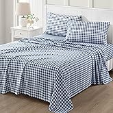 Martha Stewart Ultra Soft Brushed and Washed Microfiber 4 Piece Sheet Set, Easy Care, Comfy, Deep Pocket Bed Sheets, 1 Flat Sheet, 1 Fitted Sheet, 2 King Pillowcases, Cal King Size, Navy Blue