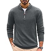 Cotrasen Mens Sweater Quarter Zip Pullover Casual Knit Cotton Long Sleeve Mock Neck Polo Sweaters