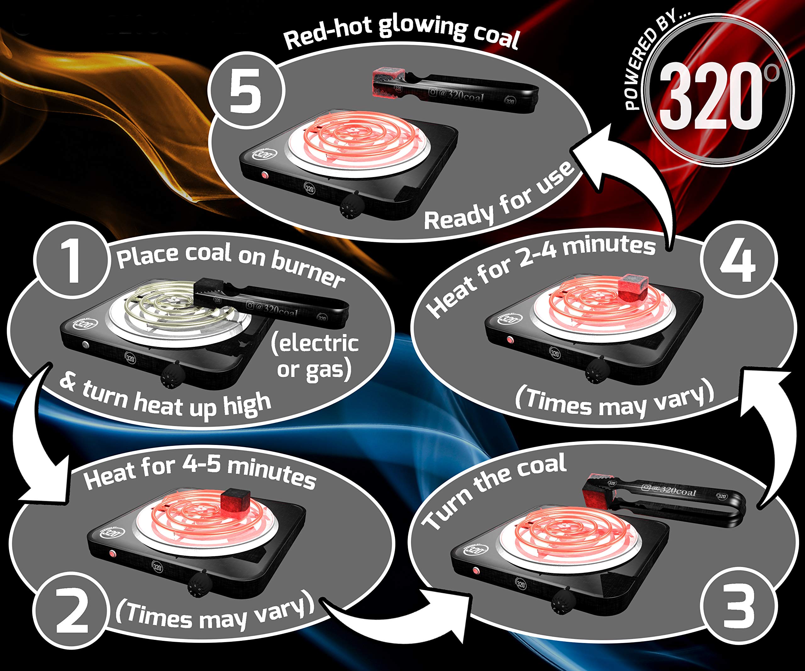 320° Premium Coconut Charcoal Coal (25mm Cubes) for Shisha Hookah & BBQ