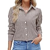 Dookttker Women Slim Fit Cotton Gingham Button Down Shirts Casual Blouses Tops Work Summer Clothes Fashion Outfits
