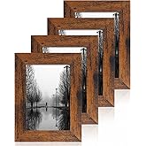 iRahmen 4x6 Picture Frame Set of 4, High Definition Glass 4 x 6 Frame, Wood Rustic Photo Frames for Horizontal or Vertical Display Tabletop and Wall Mounting