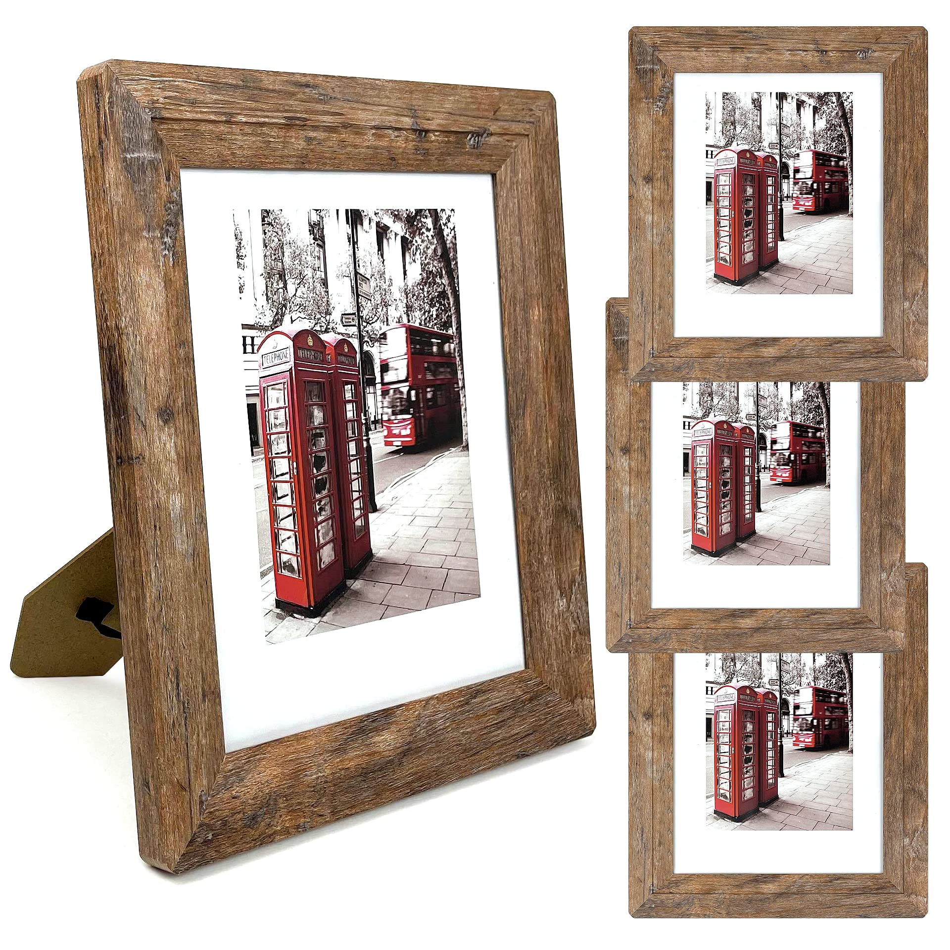 Photo 1 of 8x10 Picture Frames Set, Set of 4 Wooden Picture Frames Real Tempered Glass and Composite Wooden Rustic Rounded Corners Photo Display for Tabletop Wall Mount (Brown)