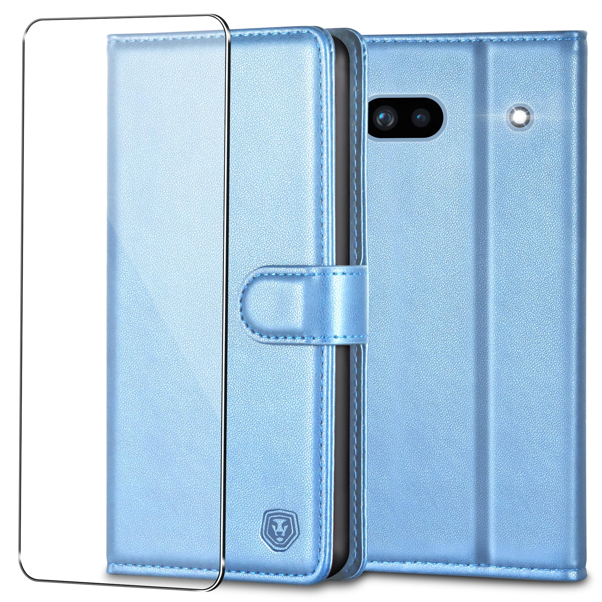 Kuafcase for Google Pixel 6a Case with 1 Screen Protector, 4 Card Slots Magnetic Closure Kickstand Shockproof Phone Case for Google Pixel 6a - Sky Blue — image 1