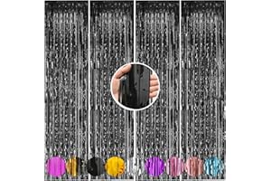 WUYUEJXI 4 Pack Black Foil Fringe Backdrop Curtains,3.3 x 9.9 ft Door Streamers ， Black Backdrop Curtains ，Tinsel Streamers for Birthday Party Decorations ，for Party Decorations,Disco Party ，Gender Reveal