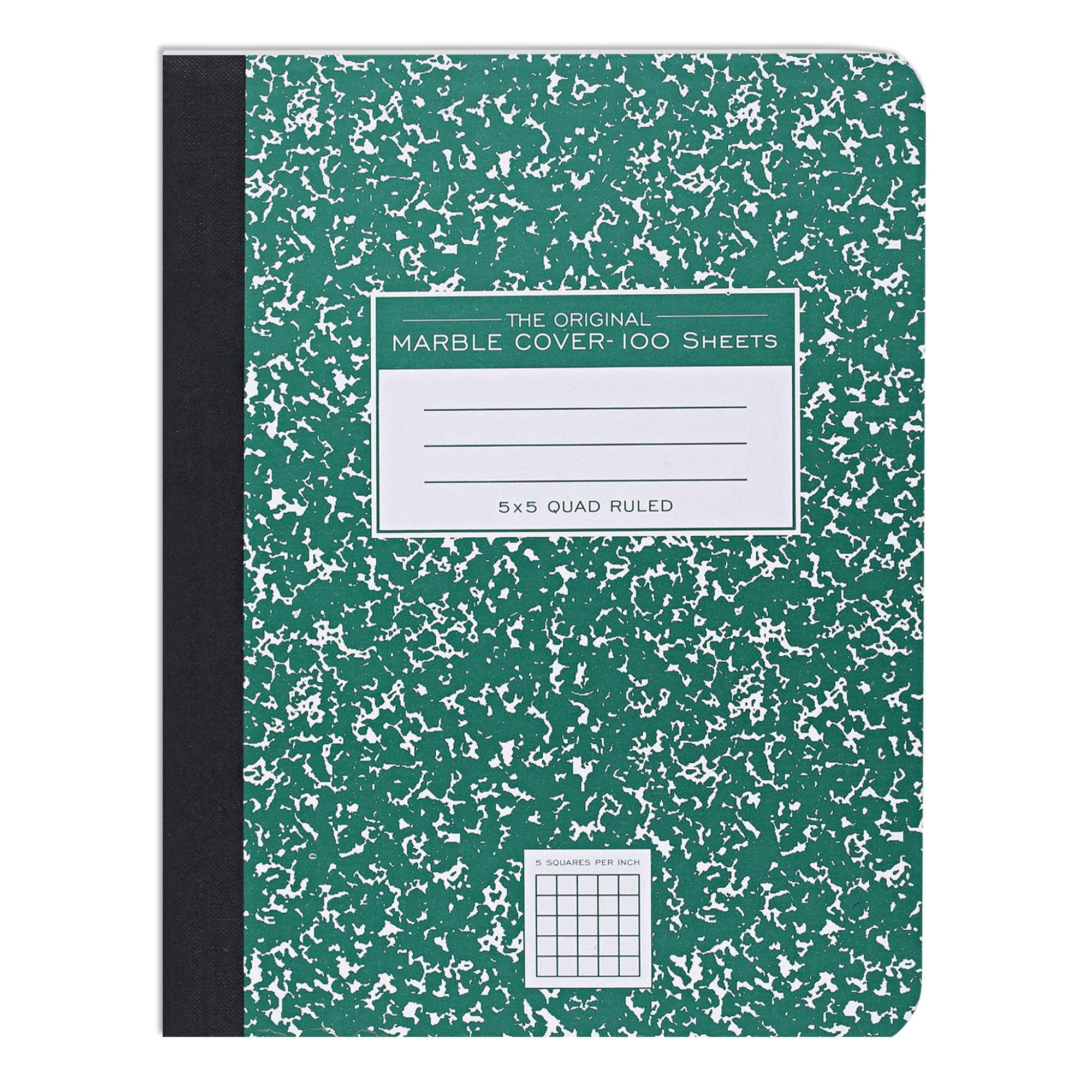 Roaring Spring Composition Notebook, 5x5 Graph Ruled, 100 Sheets, 15# White Paper, 9.75"x7.75", Hard Board Green Marble Covers — image 1