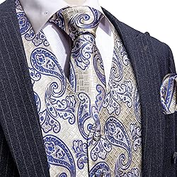Barry.Wang Mens Suit Vest Yellow Blue Paisley Silk
