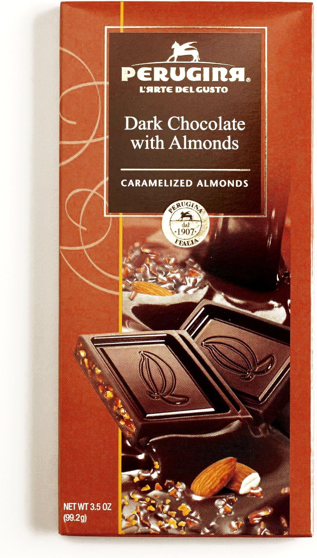 Perugina Dark Chocolate with Almonds Bar 3.5 oz each (5 Items Per Order)