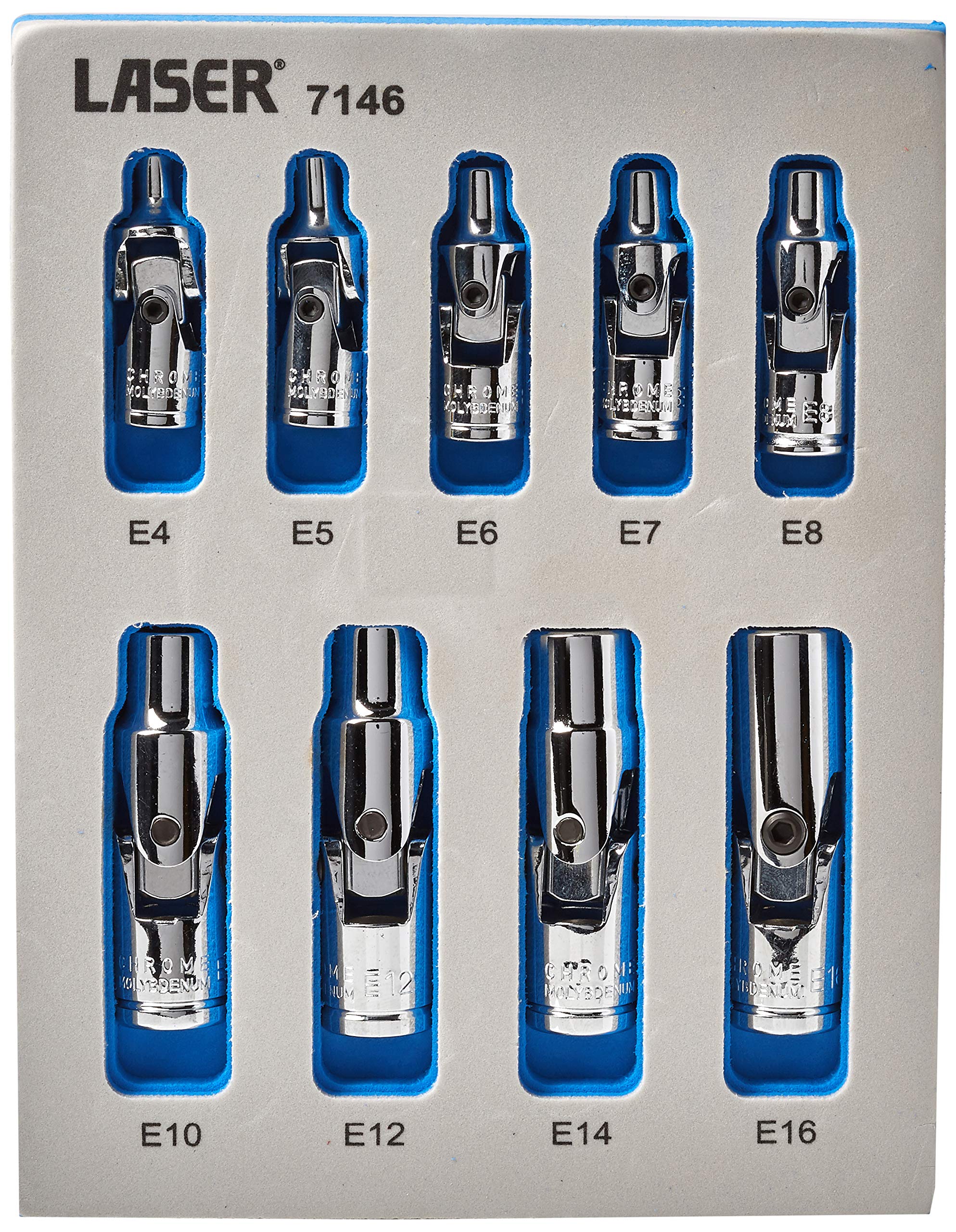 Laser 7146 Universal Joint Star Socket Set 1/4"D, 3/8"D 9pc