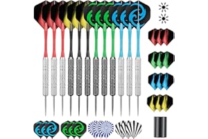 CareGames Steel Tip Darts, Professional Metal Darts,12pcs 18 Gram Darts Metal Tip Set with 12 Shafts,24 Extra Flights,2 Fligh