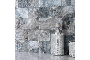 Adedeo Glass Subway Tile 3 x 6 Inch Pack of 40 Antique Grey Blue for Kitchen Backsplash Bathroom Wall