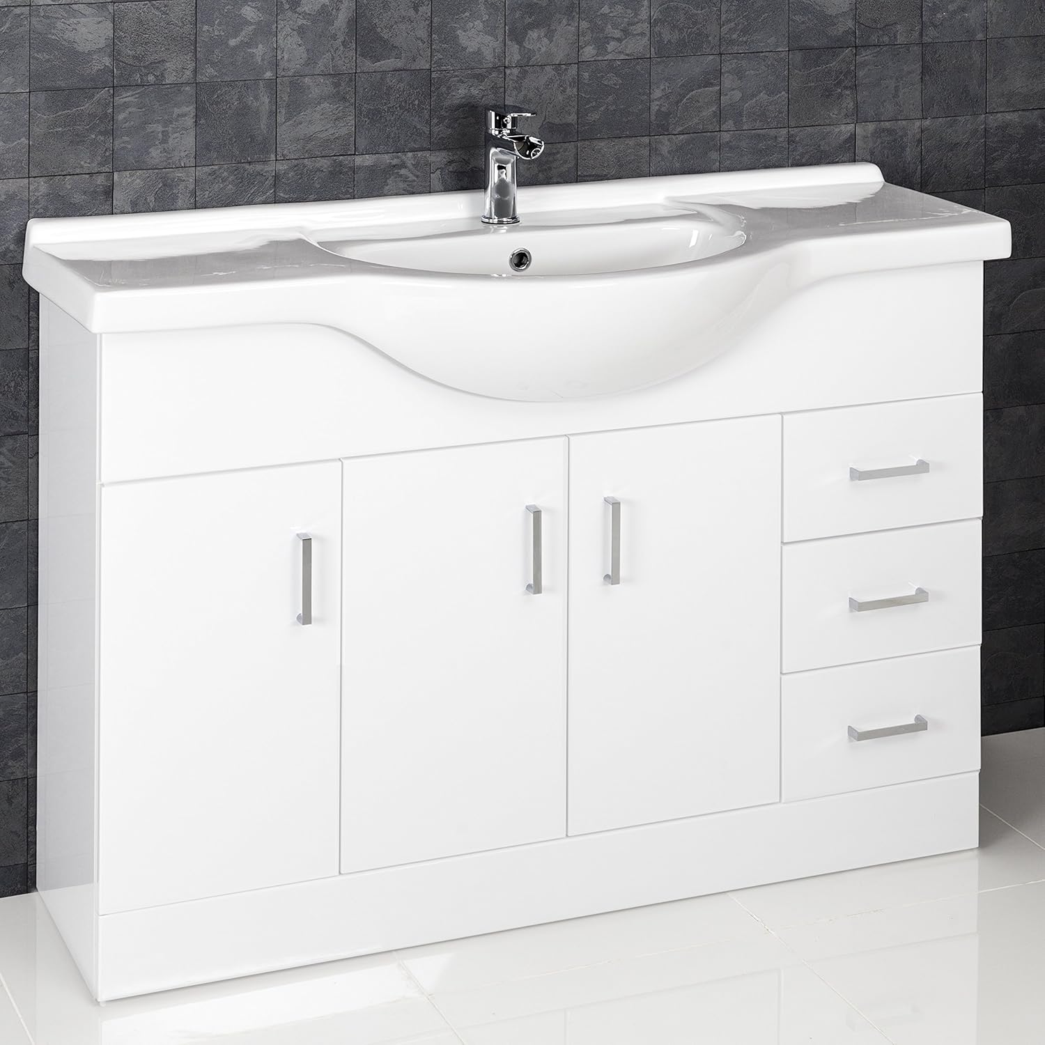 Essence 1200mm Bathroom Vanity Unit Storage Cabinet Basin High Gloss White Amazon Co Uk Kitchen Home