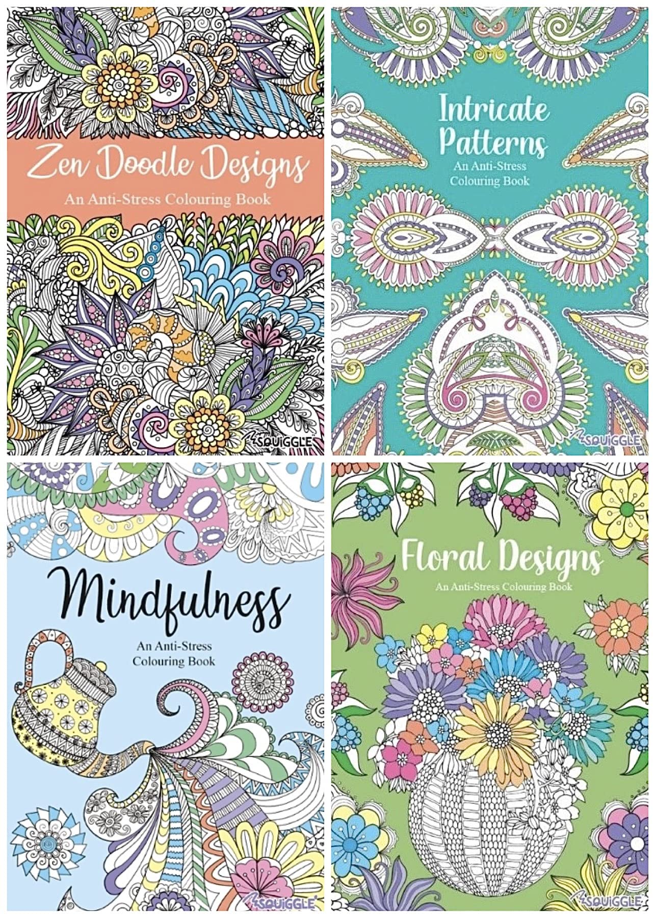 BG Colour Therapy Anti-Stress Adult Colouring Books Set of 4 - Choose Your Set (SET 3)
