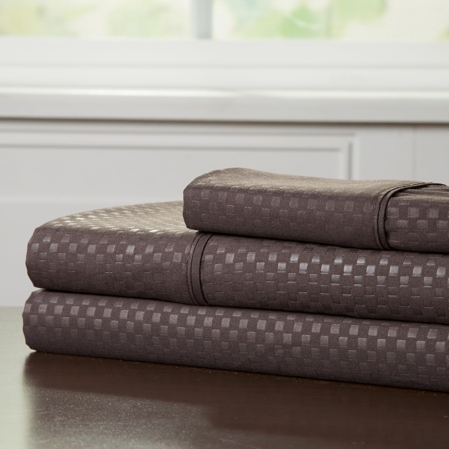 Brushed Microfiber Sheets Set- 3 Piece Hypoallergenic Bed Linens with Deep Pocket Fitted Sheet and Embossed Design by Lavish Home (Chocolate, Twin)