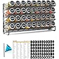 SpaceAid Spice Rack Organizer with 36 Spice Jars, 386 Spice Labels, Chalk Marker and Funnel Set for Cabinet, Countertop, Pantry, Cupboard or Door & Wall Mount - 36 Jars, 17.2" W × 10.8" H, Black