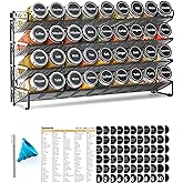 SpaceAid Spice Rack Organizer with 36 Spice Jars, 386 Spice Labels, Chalk Marker and Funnel Set for Cabinet, Countertop, Pantry, Cupboard or Door & Wall Mount - 36 Jars, 17.2" W × 10.8" H, Black