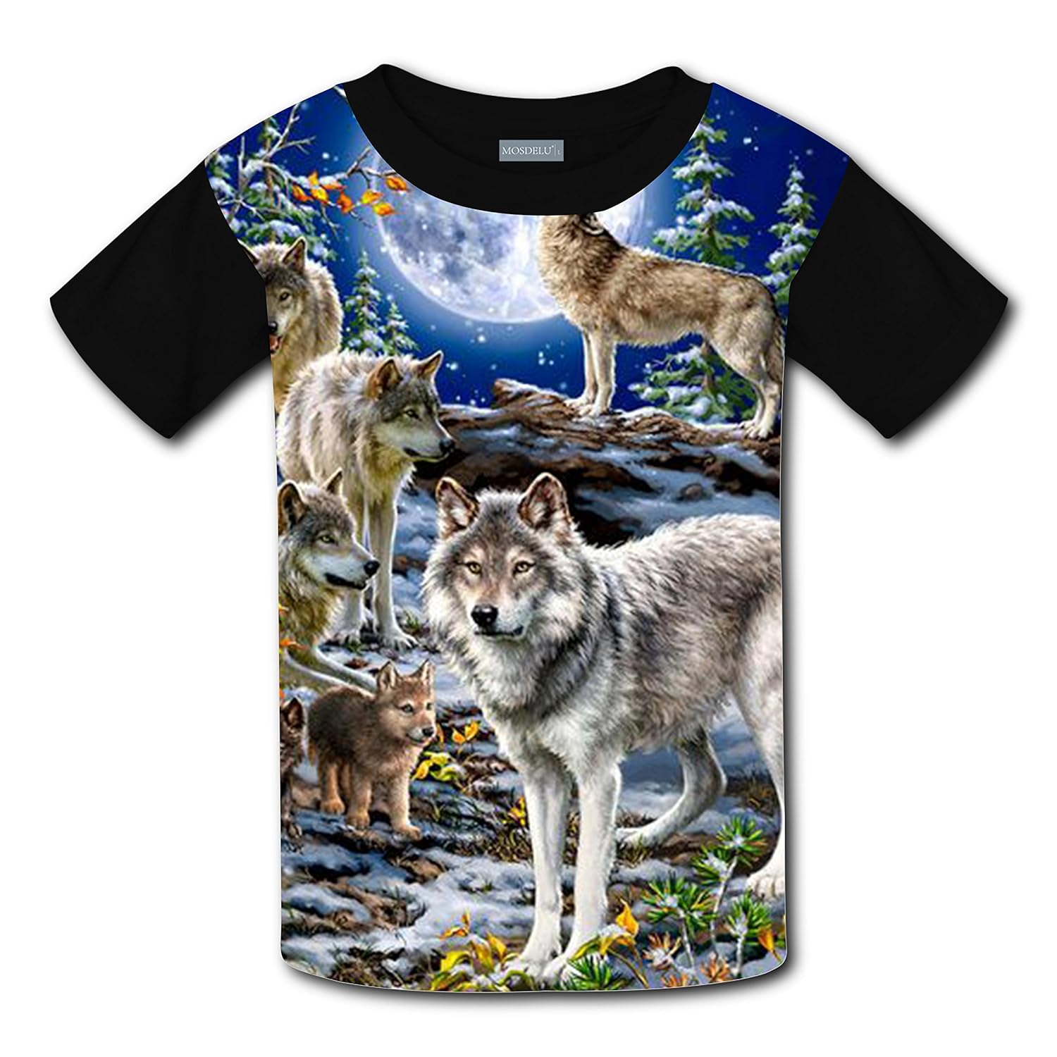 Unisex Kids The Forest Wolf Moon Night Round Collar Short sleeve T- Shirt-Rose