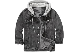 DOSLAVIDA Men's Distressed Denim Jacket Unisex Button Down Jean Coat Casual Long Sleeve Trucker Hooded Jackets Outwear