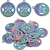 COGCHARGER 25 Pieces Rainbow Moon Phase Charm Pendant Rainbow Tree of Life Charms Multi Color for Jewelry Necklace Earring Making Crafts