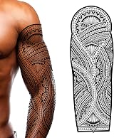 Tatodays Full Arm Temporary Tattoo Tribal Polynesian Hawaiian Aztec Mens Womens view 5