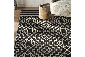 SAND MINE Reversible Mats, Plastic Straw Rug, Modern Area Rug, Large Floor Mat and Rug for Outdoors, RV, Patio, Backyard, Deck, Picnic, Beach, Trailer, Camping (4' x 6', Black & Beige)