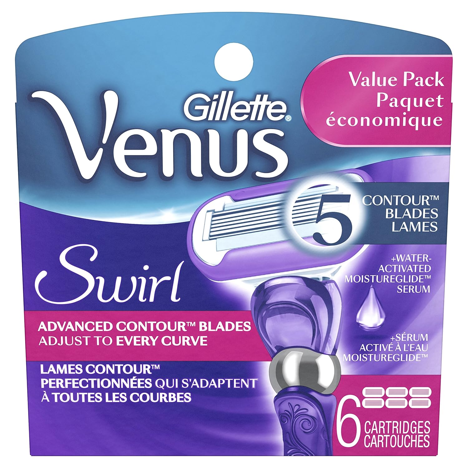 Gillette Venus Extra Smooth Swirl Women's Razor Blade Refills, 6 Count