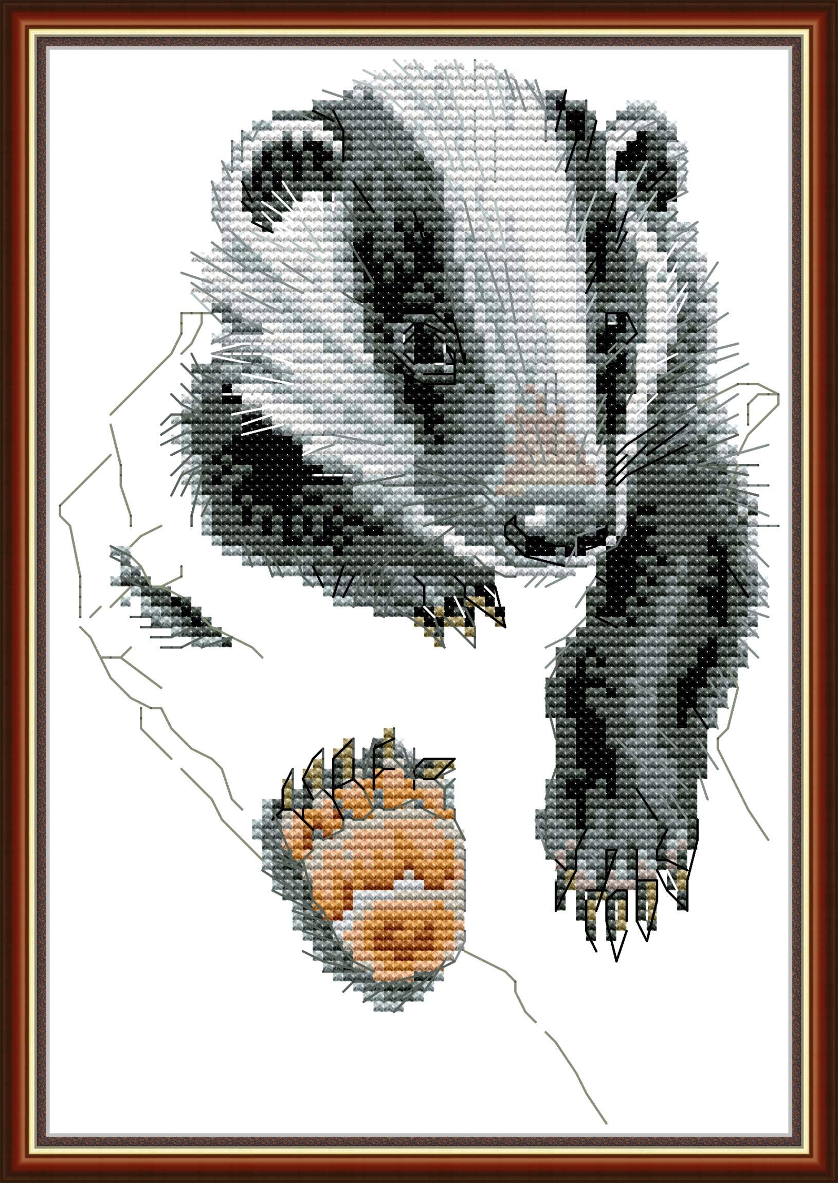 OWN4B Cross Stitch Kits Stamped, Badger in The Palm Printed Pattern 11CT 9.1x13.4 inch DIY Embroidery Kit