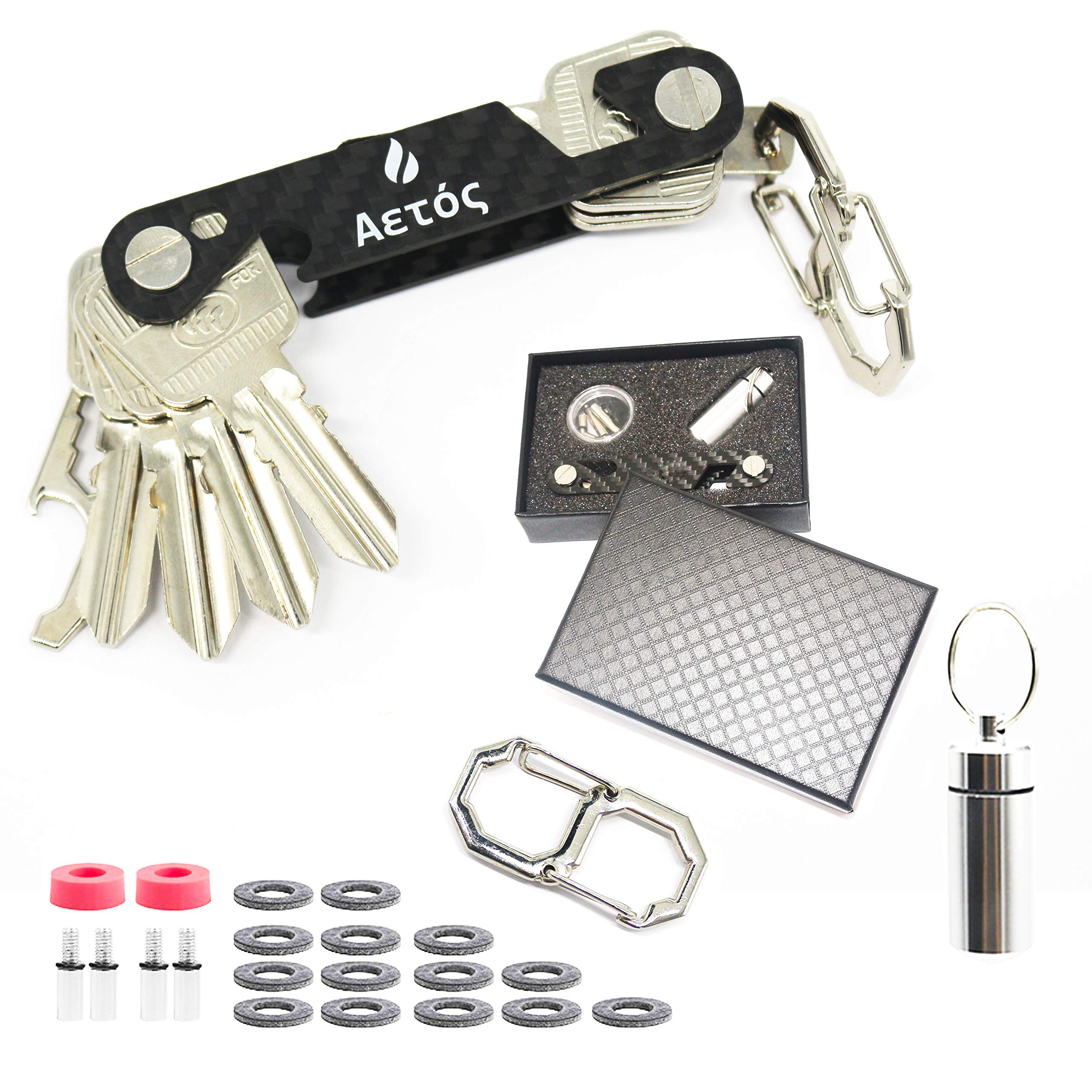 Smart & Compact Key Holder Organizer Keychain - Made of Carbon Fiber & Stainless Steel- Pocket Organizer Up to 18 Keys