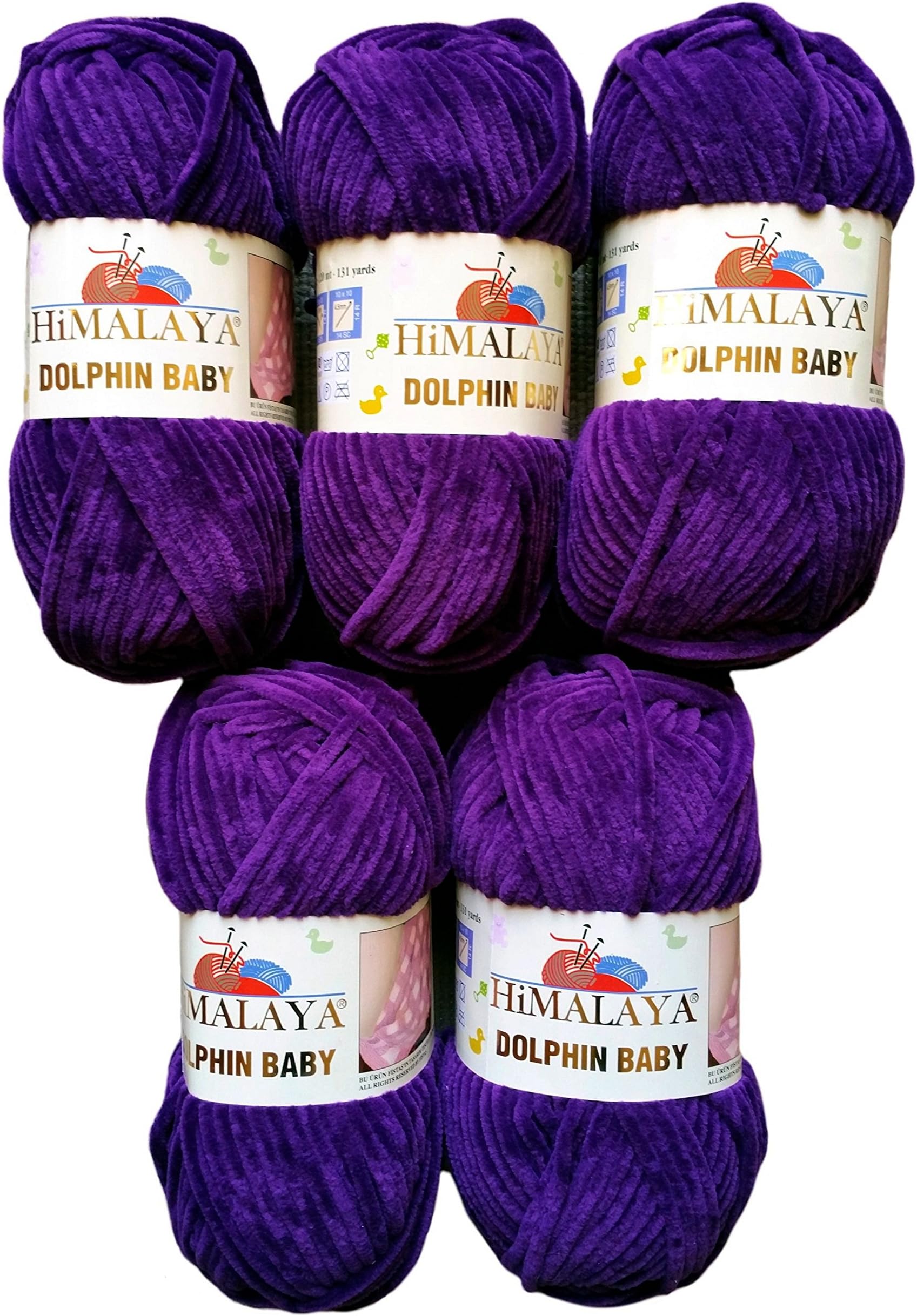 Himalaya Dolphin knitting yarn 5x100 gram, baby wool, 500 gram (17,63 oz) wool Super Bulky 655 yds (600m) (berry 80328)