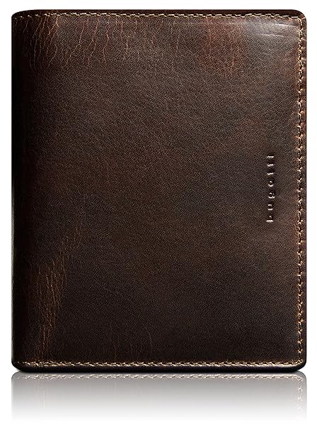 Bugatti Romano Echtleder Geldbörse für Herren im Hochformat, Braun