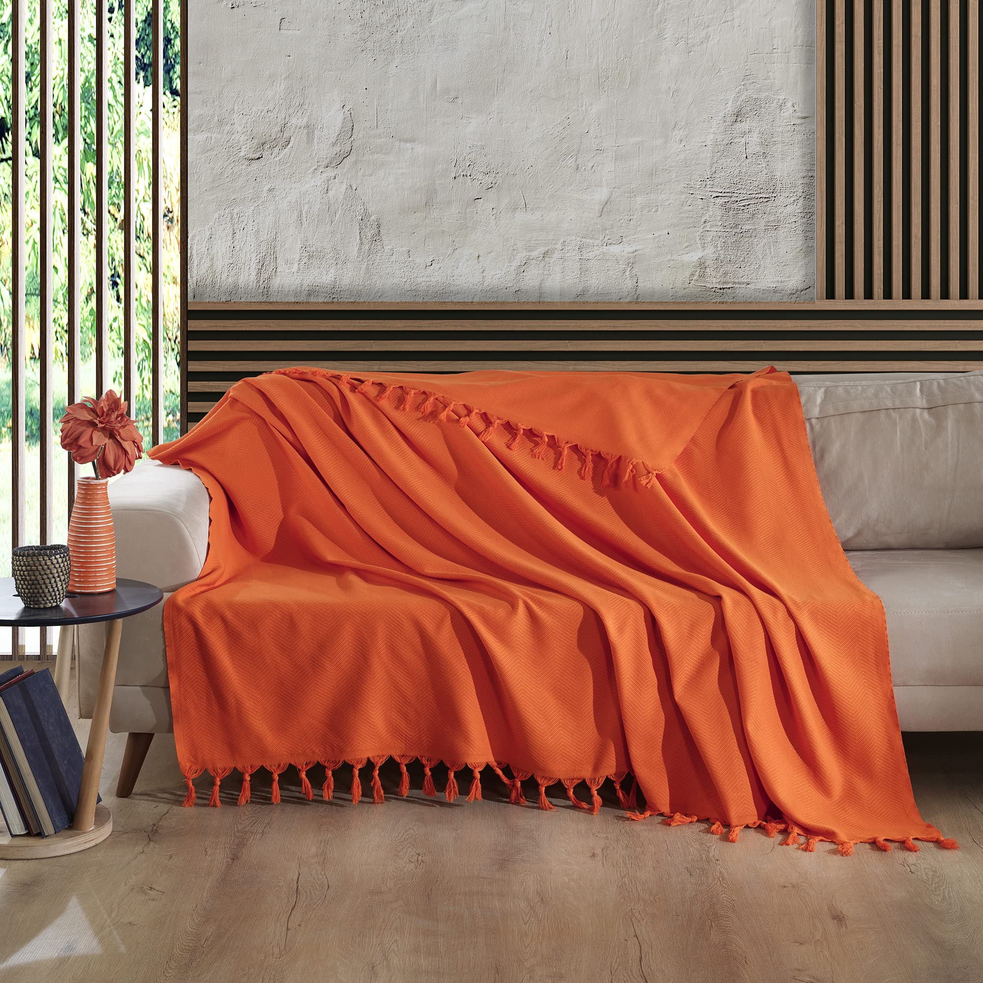 Milam London Orange Throw 100% Cotton Large Throw For Sofas | Beds | Settees | Bedspread Double Size | Large Blanket For Beds & Sofas | 200 x 230 cm