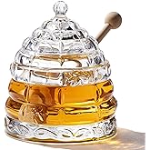 PAULSWAY 9 oz Beehive Crystal Honey Pot with 2 Dipper Sticks - Elegant Glass Honey Jar with Lid, No Drip Honey Dispenser &amp; Syrup Container for Home Kitchen Decor
