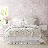Laura Ashley- Twin Quilt Set, Reversible Cotton Bedding with Matching Sham(s), Lightweight Home Decor for All Seasons (Melany Pink, Twin)