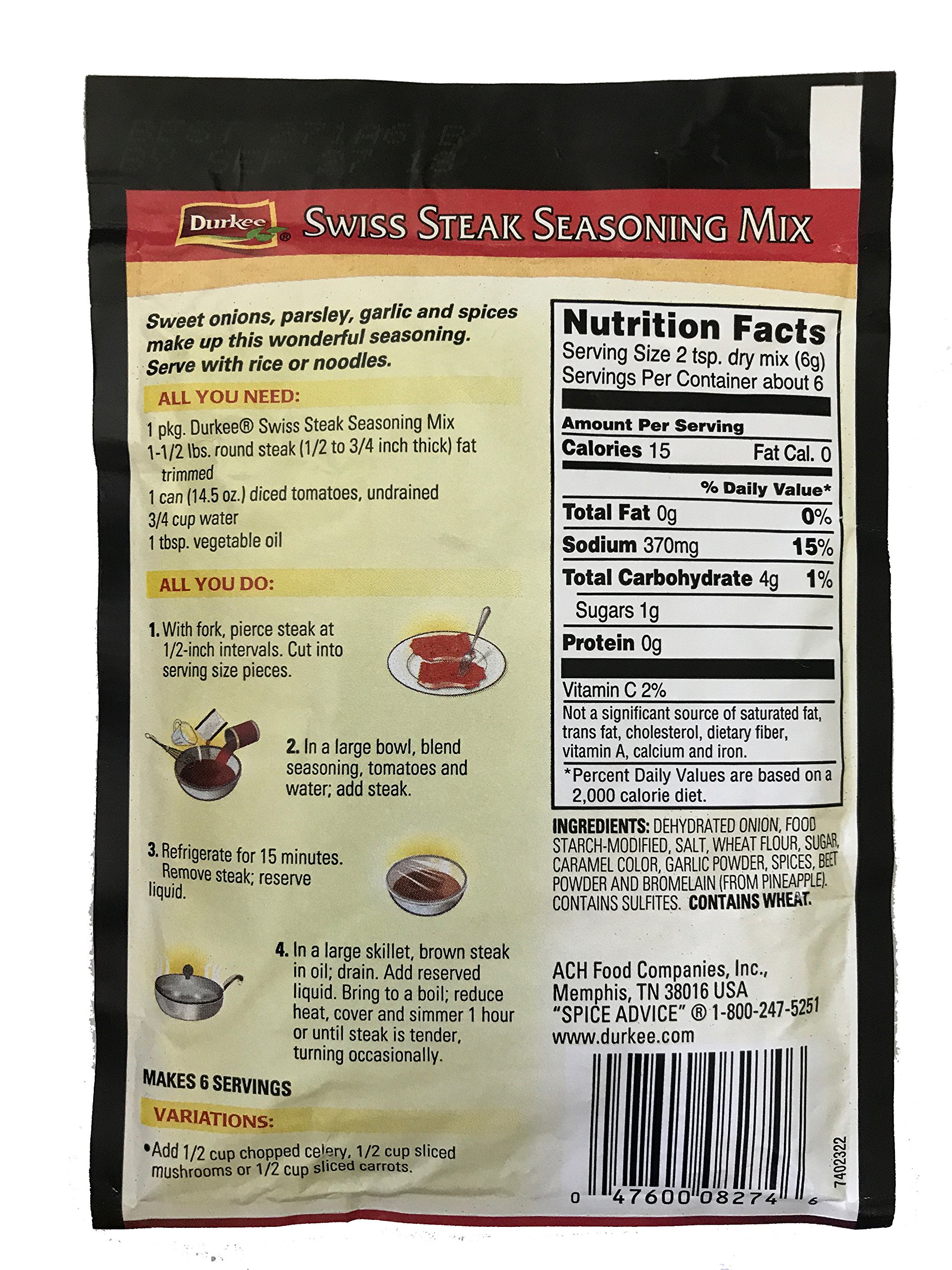 Durkee Swiss Steak Seasoning Mix, 1.37 Ounces, Pack of 6 Buy Online in