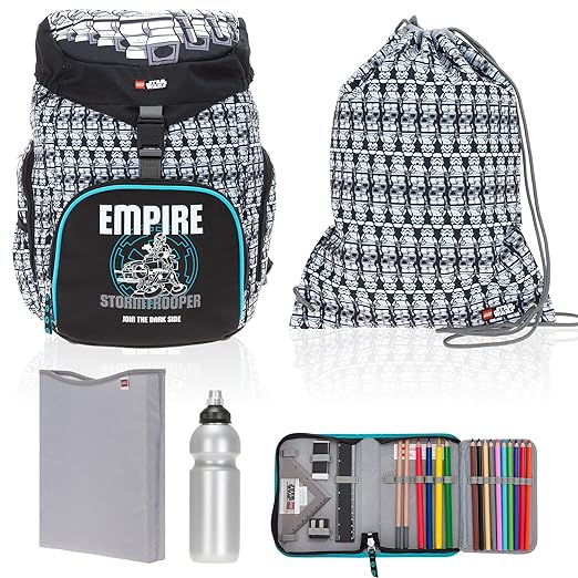 5 Teile Set Lego Outbag 20092 Deluxe Schulranzen Schulrucksack Mäppchen gefüllt + Flasche (Star Wars Stormtrooper)