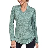 Absttith Women's Long Sleeve Workout Shirts Running Yoga Tops Athletic V Neck Sport Tee Side Split