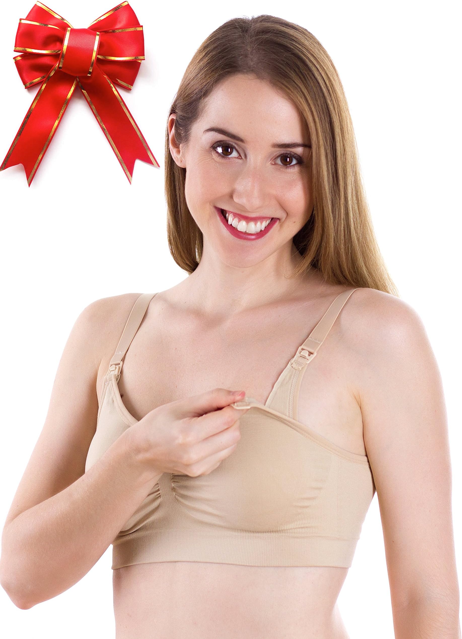 Ultra Comfortable Maternity Seamless Bra, Medium, Beige