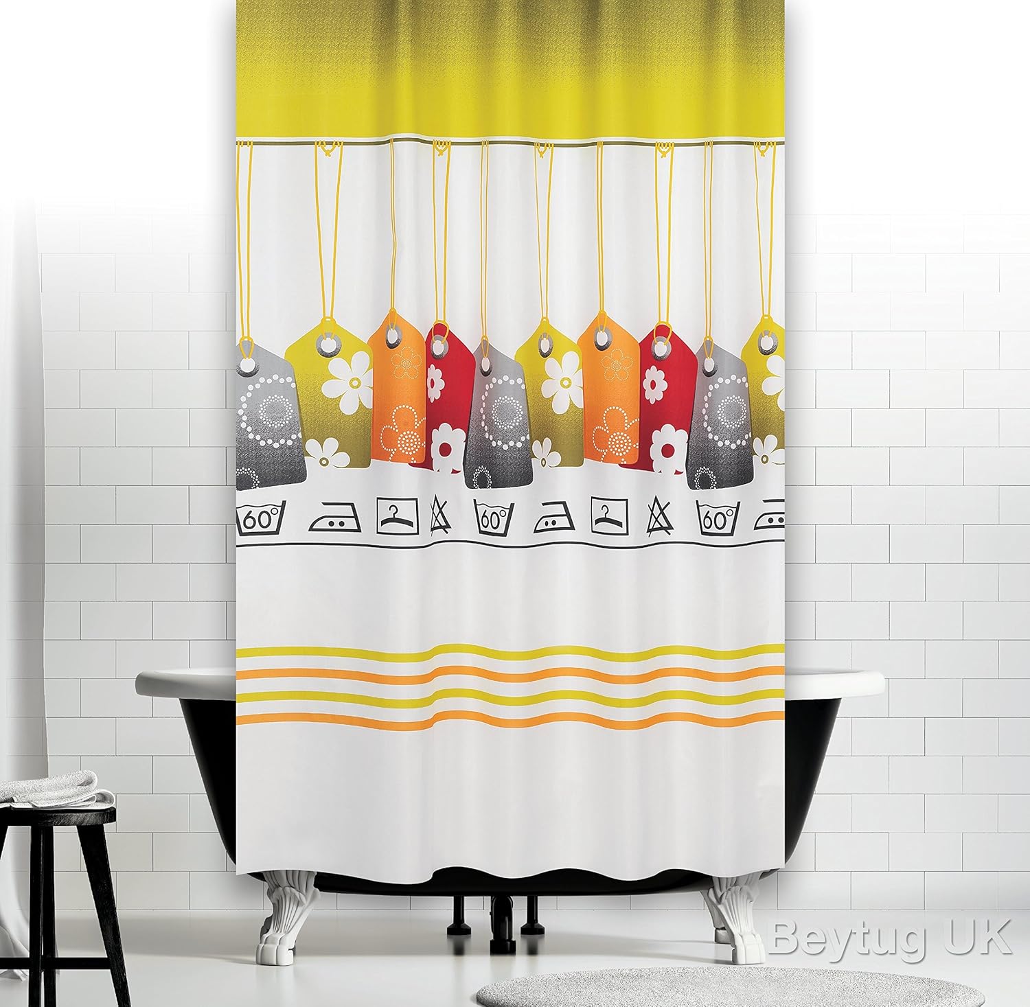 Extra Long and Wide Fabric Shower Curtain with Funky Labels 240CM
