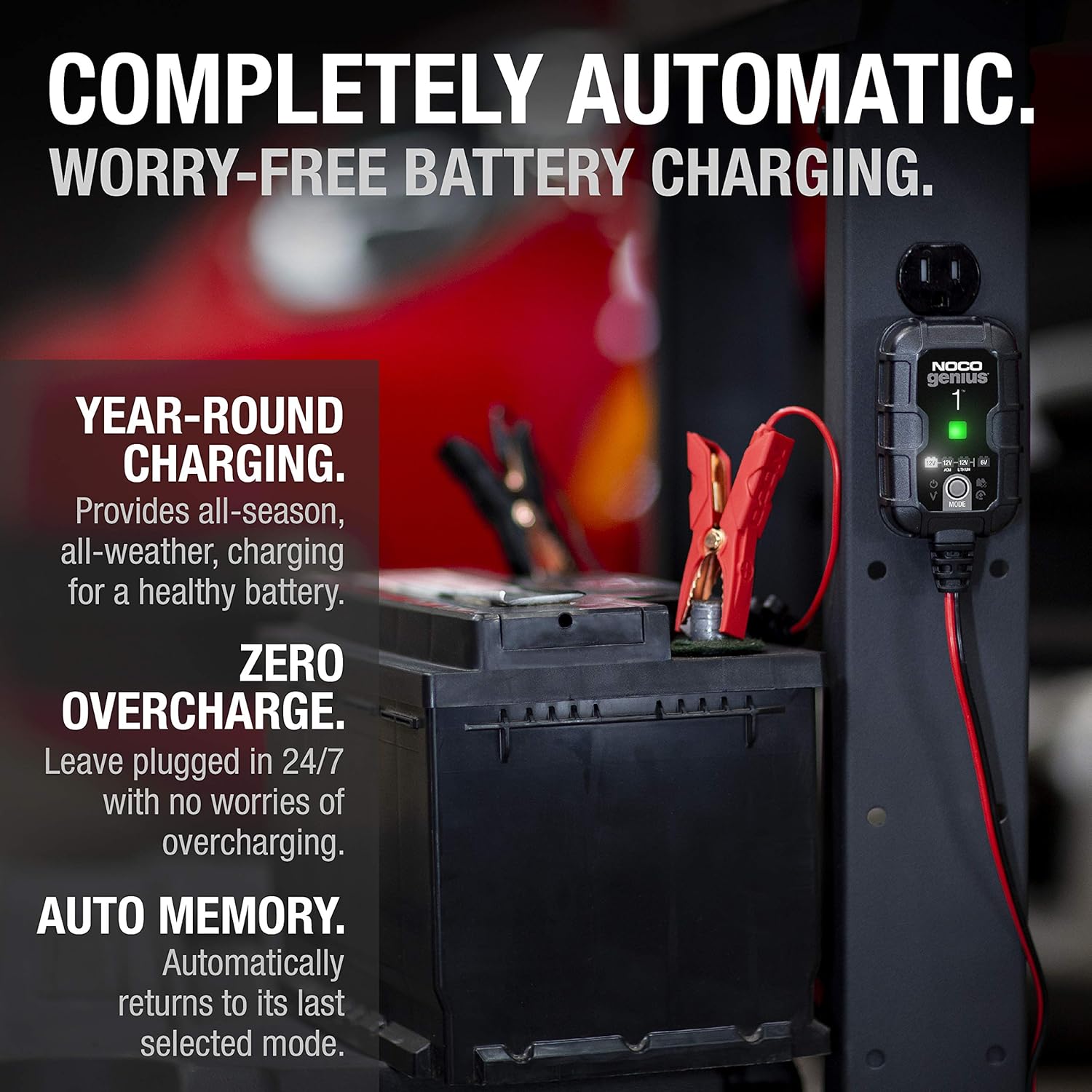 NOCO GENIUS1, 1-Amp Fully-Automatic Smart Charger, 6V And 12V Battery Charger, Battery Maintainer, And Battery Desulfator With Temperature Compensation: Automotive