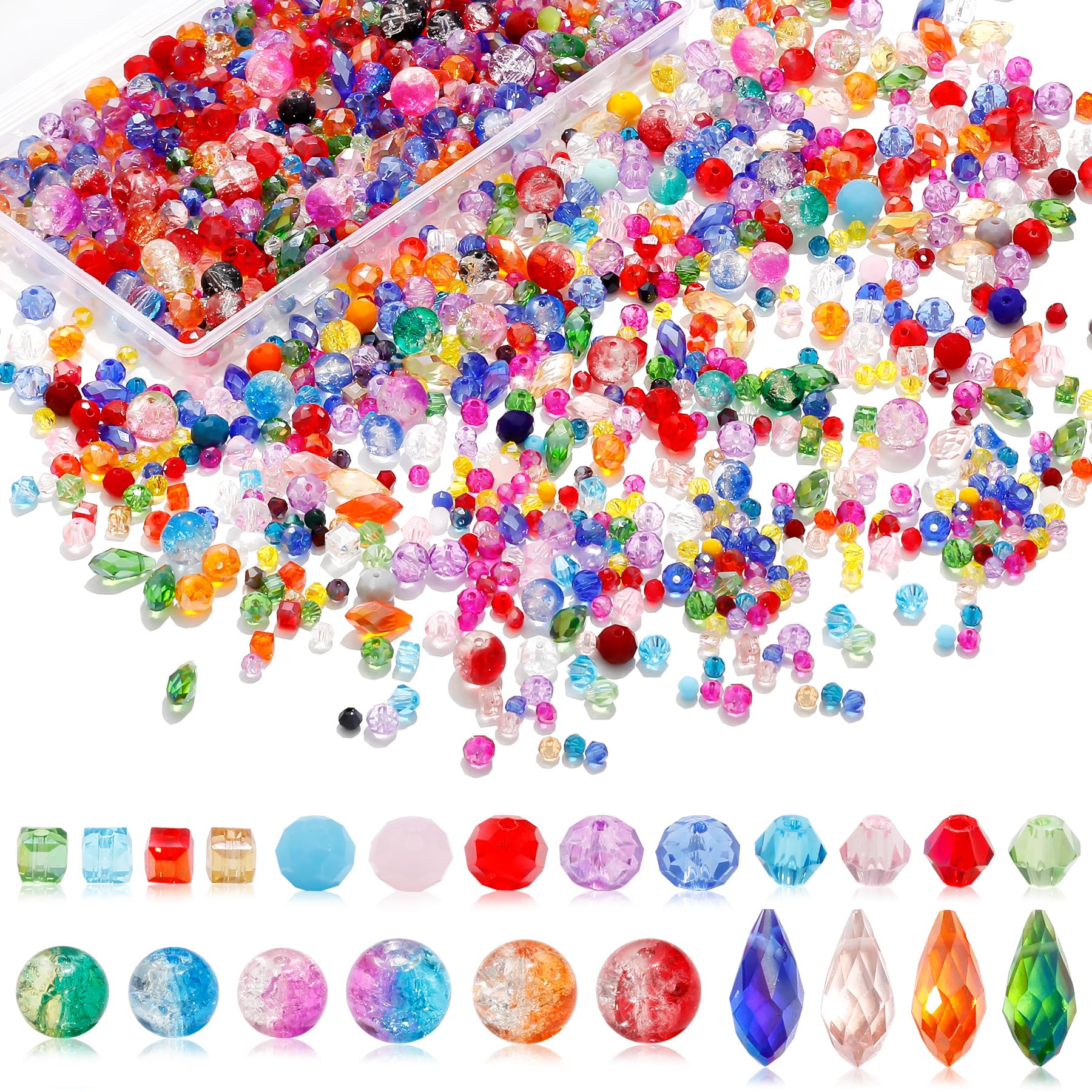Photo 1 of 1000PCS Multicolor Glass Beads Rainbow Crystal DIY Bracelets Beads for Jewelry Necklace Wristband Earring Key Chain Crafts Kit (Colorful)